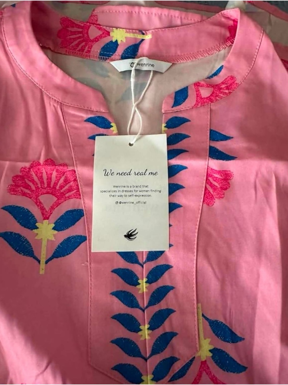 Wenrine Pink Embroidered Floral Tunic
